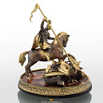 5279/3717-ФРЛ Бронза Скульптура "Георгий Победоносец" на круглой подставке яшма (3717)