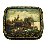 0061485-11*9см  Лаковая миниатюра Палех ШКАТУЛКА "ПЕЙЗАЖ" Белова