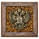 0069326 Янтарь ПАННО "ГЕРБ ФСБ" 24,5*24,5 см в дубовой раме