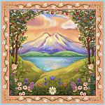 500039 Сувенирный платок "Эльбрус на закате" 90*90, шелк 100% МД Нины Ручкиной