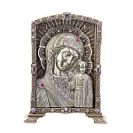 /5,3*7см Миниатюра Икона "Казанская Божья Матерь" настольная Бронза, Фианиты