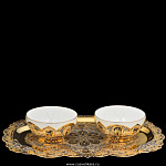 0022172 Златоуст НАБОР Блюдо + Пиалы Фарфор, чернение серебра (319)