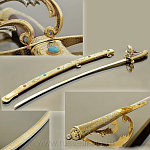 0016846 Златоуст Оружие сувенирное САБЛЯ , позолота, Бирюза, Фианиты