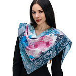 0074371 Крепдешин 89*89см ПЛАТОК ППС Проект "ПАЛИТРА" (шелк 100%) серо-бирюзово-розовый10079-12