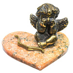 0037106 Нат.камень Бронза Статуэтка "АНГЕЛ С ЛУКОМ" средний  змеевик