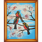 0016782 Нат.камень КАРТИНА "Снегири" 30*40см багет-дерево(1692)
