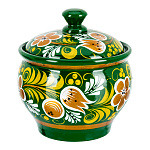0028719/зеленый  Хохлома СОЛОНКА "Горшок" 10*8см