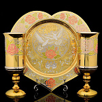 0046246 Златоуст НАБОР свадебный: Поднос +2 фужера позолота, в П/У