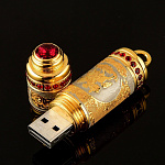 0050504/16ГГ Златоуст ФЛЕШКА "ГЕОРГИЙ ПОБЕДОНОСЕЦ" Фианиты, позолота в П/У