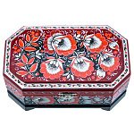 00280835/17*10см-углы Хохлома Шкатулка Сюжет "Цветы серебристые" красный фон Р5 