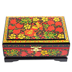 31013/14*9см Хохлома Шкатулка-сундучок  Р3 красный/черный фон Р3