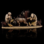 24005 Резьба по дереву Скульптура "БЫК молодой в огороде" 70*30см