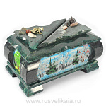 0012918/11*11*20см-П-мал Нат.камень Ларец "ПРИРОДА" малый змеевик (2183)