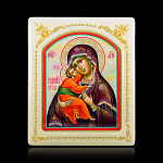 0066531-0029 Икона рукописная Владимирская Божия Матерь перламутр 150-180 мм белая рама