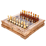 Шахматы из карельской березы и фигурами из янтаря 45х45 см