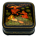 0071580/7*7см  Лаковая миниатюра Палех ШКАТУЛКА "ЖАР-ПТИЦА" Сурикова