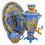 0078055 Самовар электрический "КУДРИНА" на голуб 4 л рюмка, кругл поднос