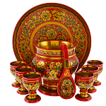 0024133 Хохлома НАБОР д/вина "Радость встречи" клубн,9пр.в/кат 64510000009