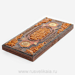 0016370/63*30см Нарды резные "Герб" (липа, медь, кость моржа)