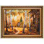 300375-НП Картина Янтарная "ДОМИК В ЛЕСУ"30*40 см