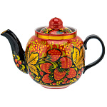 0090321 ХОХЛОМА чайник "КЛУБНИКА" двойной фон (форма 2) 0,5