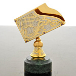 0018177 Златоуст ВИЗИТНИЦА вертикальная на подставке, змеевик, позолота в П/У (185)