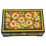 0073600-цветы Хохлома Шкатулка музыкальная С0423 Р7 ЦВЕТЫ ЧФ