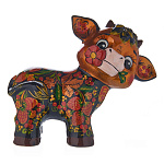 0055890 СИМВОЛ ГОДА 2021 Сувенир БЫК-УХАЖОР с цветком под ХОХЛОМУ h=20см