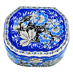 100456 120*100мм Хохлома Шкатулка Р31 "ЦВЕТЫ. МОРОЗНАЯ НОЧЬ" синий фон