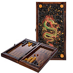 0076343 НАРДЫ янтарные "ДРАКОНЫ" 46*23 см (янтарь,дуб)