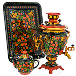 0074495 Самовар электрический "КЛУБНИКА" 3 л прямоуг с голуб цвет