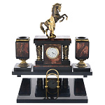 0050821/7838 Нат.камень Настольный набор"Конь" Яшма, бронза 340*290*310мм 