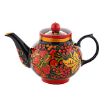 0080297 ХОХЛОМА чайник "Ягодки" черный фон (форма 3) 0,7