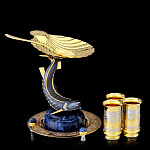 23604 Златоуст НАБОР для водки "БЕЛУГА"Икорница, 3 Стопки, Ложка, в П/У