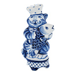 7783 Гжель Солонка "Кот с рыбой" 11*5см  Авт. Черновы Л.и В.