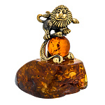 300658-Сувенир из Янтаря Знак Зодиака "ЛЕВ"(бронза+янтарь)