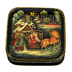 0071588/11*11см Лаковая миниатюра Палех ШКАТУЛКА "ПРОВОДЫ" Белова