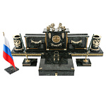 0070121 Нат.камень Письменный набор "Престиж"кони Ит.Мрамор, бронза