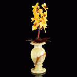 Сувенир "Орхидеи в вазе" (янтарь, оникс)