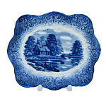 201209 Гжель Тарелка сувенирная настенная ЛЕТО В ДЕРЕВНЕ 18,5*15 см