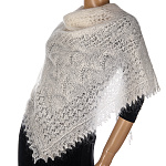 0061780 Пуховый платок ручной вязки оригинальный 120*120см  "ПАУТИНКА" белый