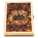 200353 Янтарь Шкатулка деревянная МОСКВА  (янтарь, заливка) 20*25 см