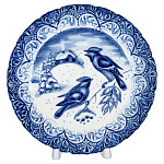  Гжель ТАРЕЛКА декоративная ПТИЦЫ СВИРИСТЕЛЬ  d-17 см