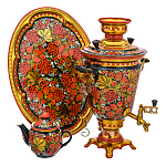 0078053 Самовар электрический "РЯБИНА,КЛУБНИКА" 4 л рюмка, овал поднос