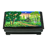 0074918/1075 Нат.камень Шкатулка "Летний пейзаж"  Змеевик 180*90*80 мм