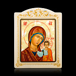 0066569-0067 Икона рукописная Казанская Божия Матерь перламутр 160-195 мм белая рама