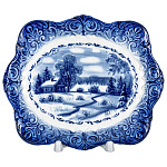  Гжель Тарелка сувенирная настенная ЗИМА В ДЕРЕВНЕ 18*15 см