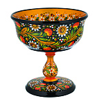 200896 Хохлома КОНФЕТНИЦА  на ножке h=18, d=17 см 