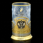 0066444 Златоуст Подстаканник "Герб" SUV - 7355 РФ позолота, эмаль, с ложкой и стаканом