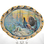 0020712/зол Гжель блюдо "Глухарь" в золоте Авт. Алехин С.С.